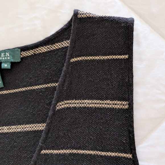 LAUREN RALPH LAUREN Dress M Black Tan Striped Linen Blend Classic Pullover - Picture 8 of 12